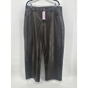 NWT Wild Fable Faux Leather Pants Women's 14 Dark Brown Straight Leg Moto Y2K